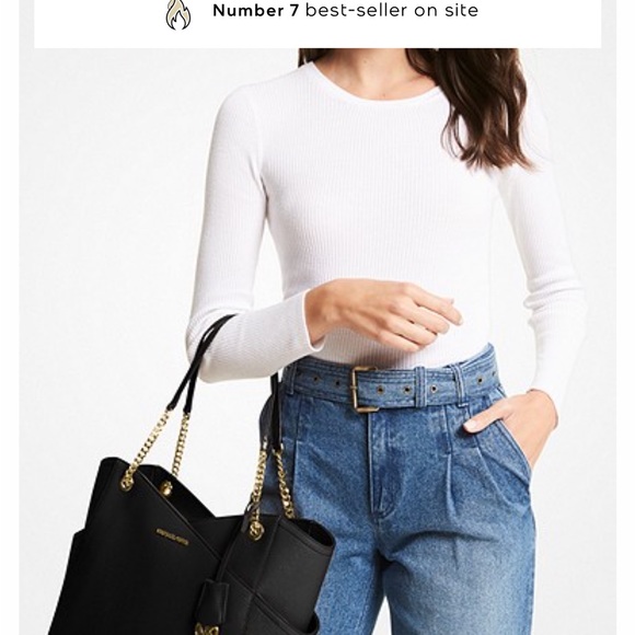 NWT MICHAEL Michael Kors Jet Set Large Saffiano Leather Shoulder Bag - Black - Picture 3 of 3